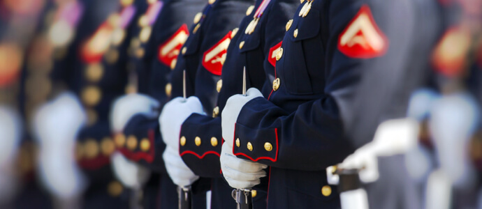 Marines standing in a row at attention