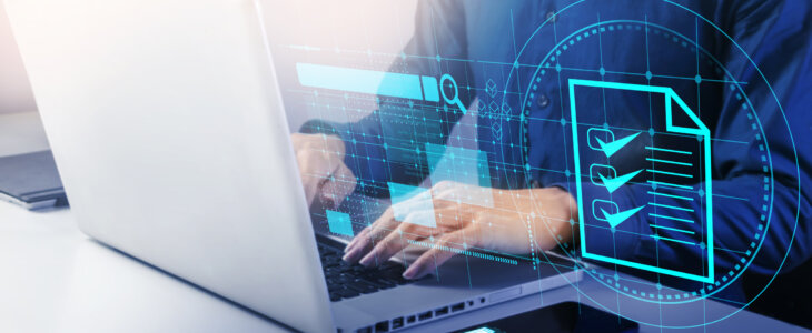 Businessmen verify the accuracy of paperwork, business reviews are essential, search for information and business news.