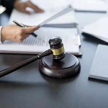 A gavel on a desk