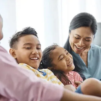 A happy family sitting together